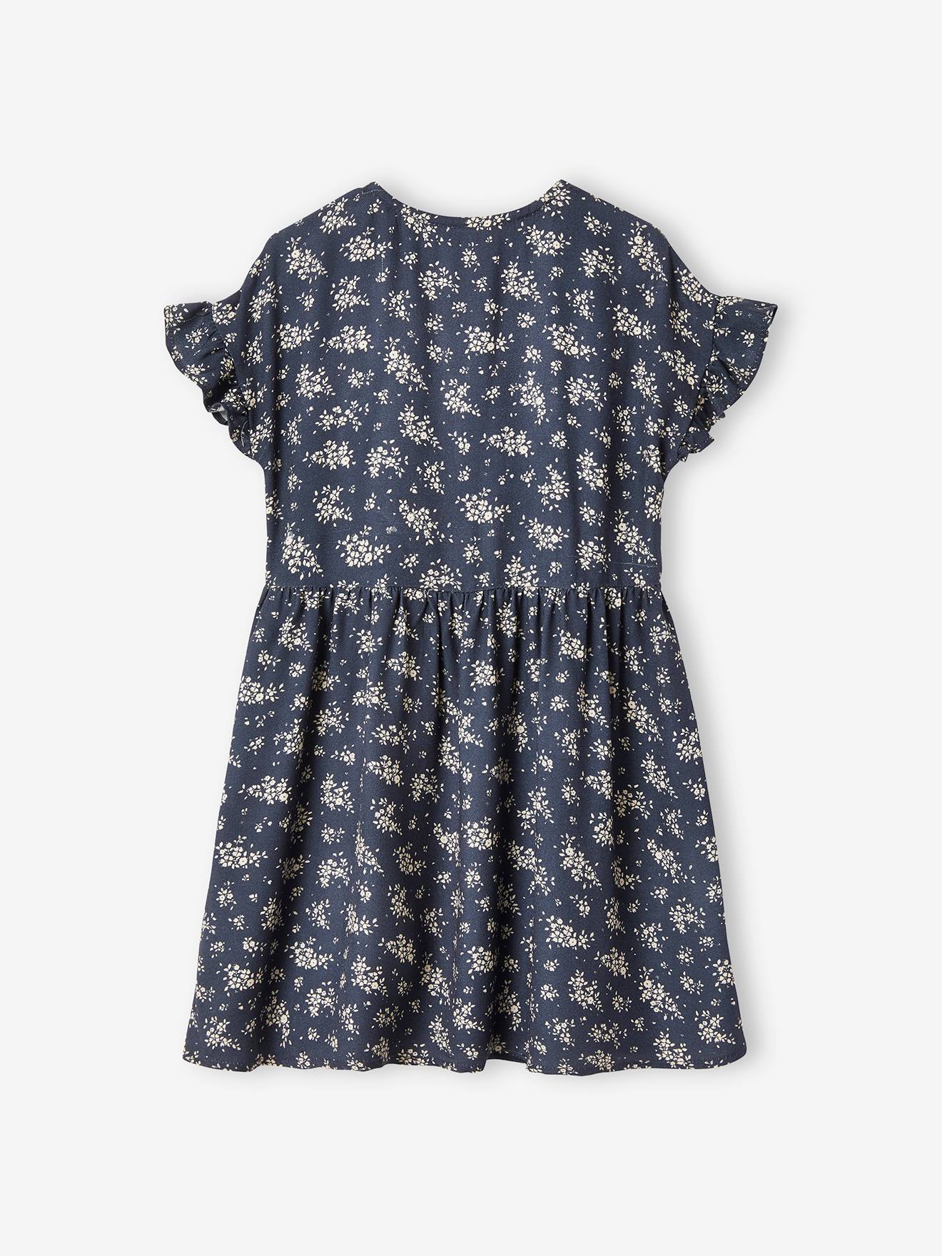 Vertbaudet Mädchen Kleid, Blumen Oeko-Tex - marine