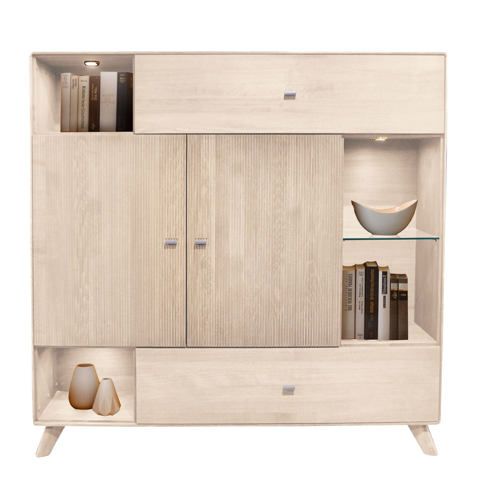 Casamia Highboard Highboard Hochanrichte Massivholz B 156 H 145cm Varese Kernbuche massi