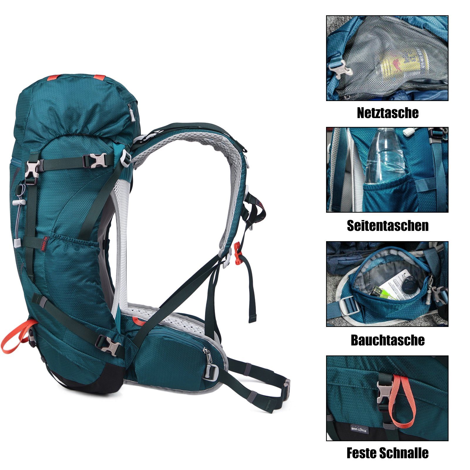 TAN.TOMI Kletterrucksack 35L (30L+5L) Großer Wanderrucksack, Wasserdicht Multifunktionaler (Einschließlich Regenschutz), mit Regenschutz für Outdoor Reisen Camping Trekking