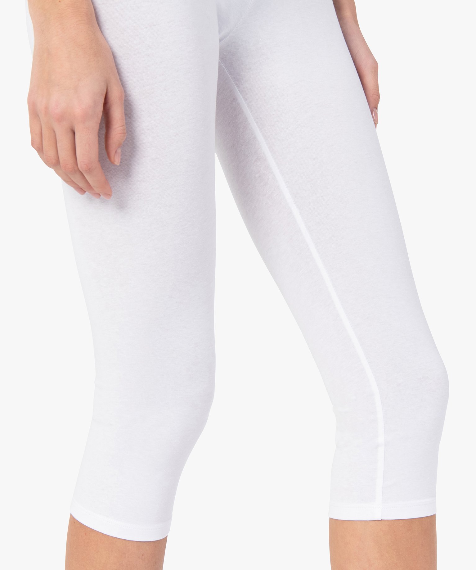 Legging femme court en coton stretch blanc | GEMO