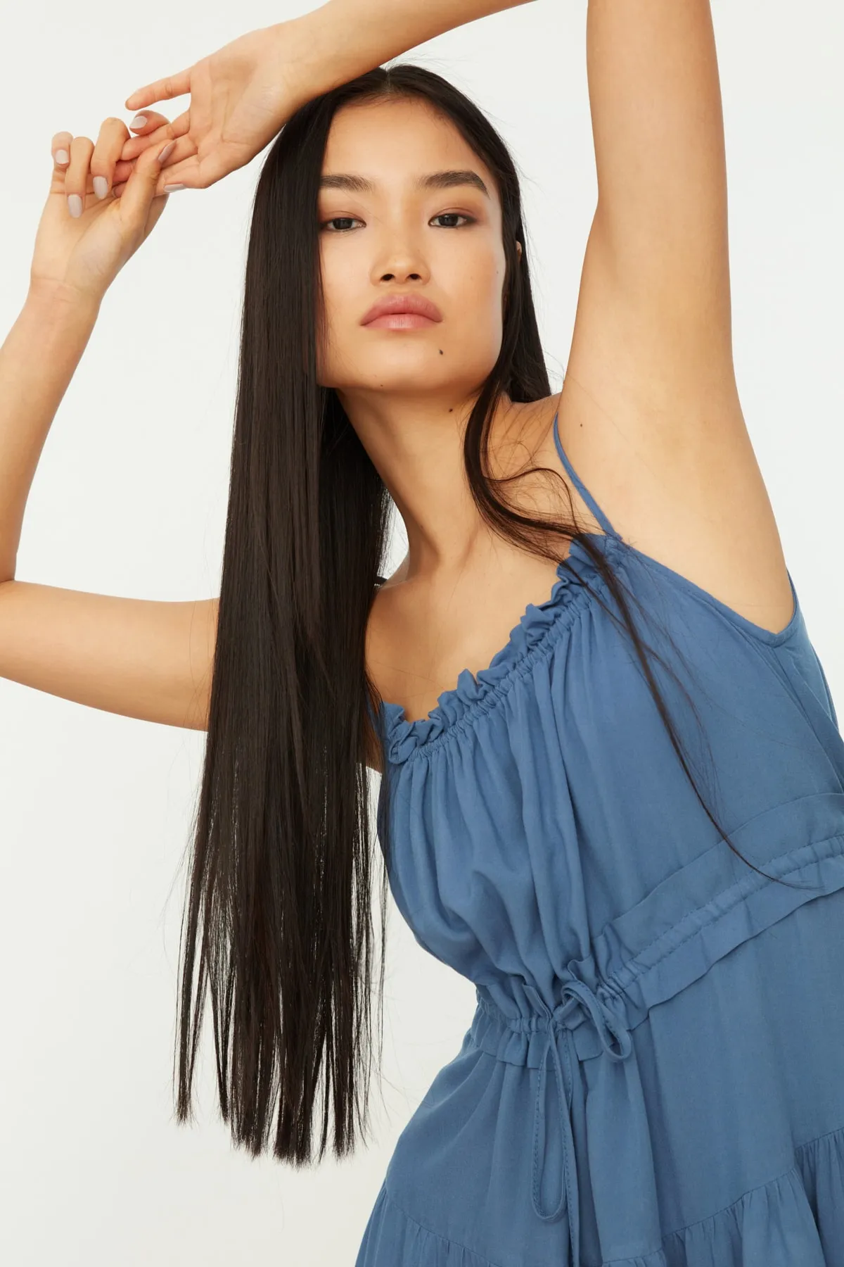 Trendyol Collection  Indigoblaues Mini-Kleid mit geraffter Taille, gewebt, gerafft, TWOSS20EL2679