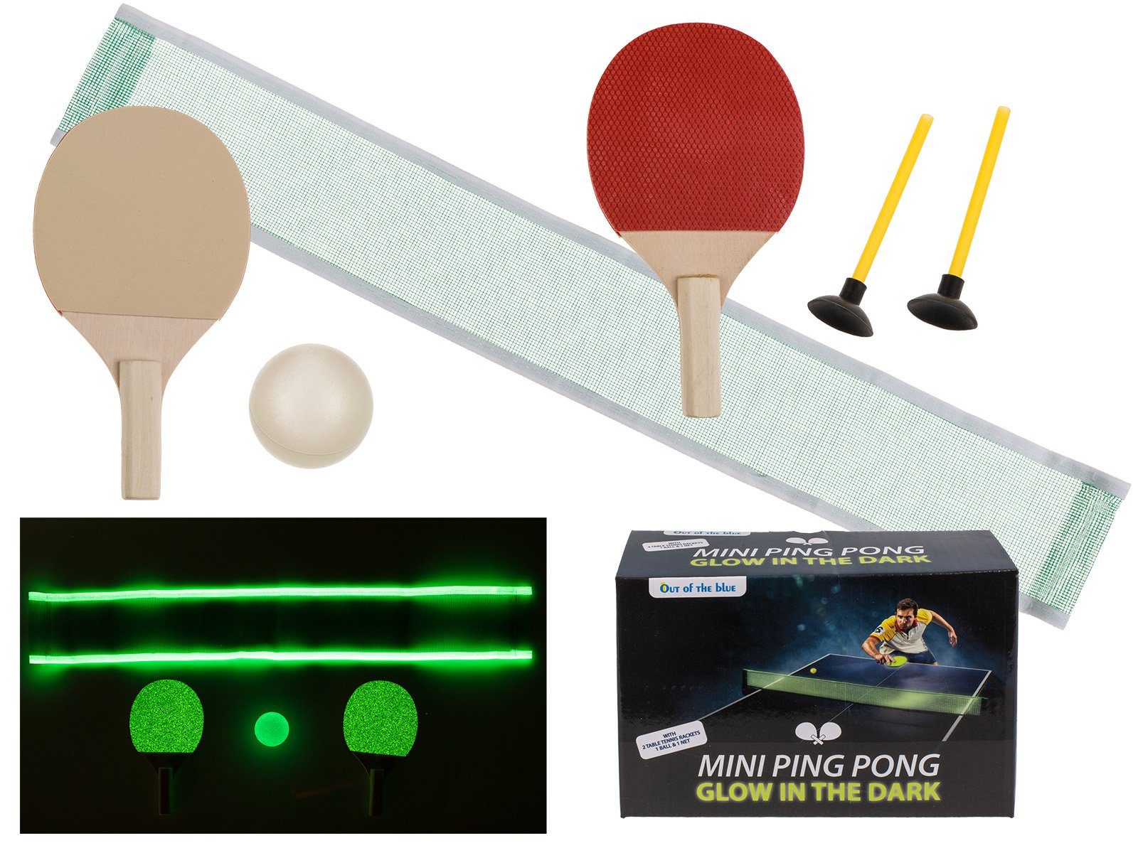 Out of the Blue Tischtennisnetz Mini Ping Pong Spiel-Set mit Tischtennis Schläger, Netz und Ball
