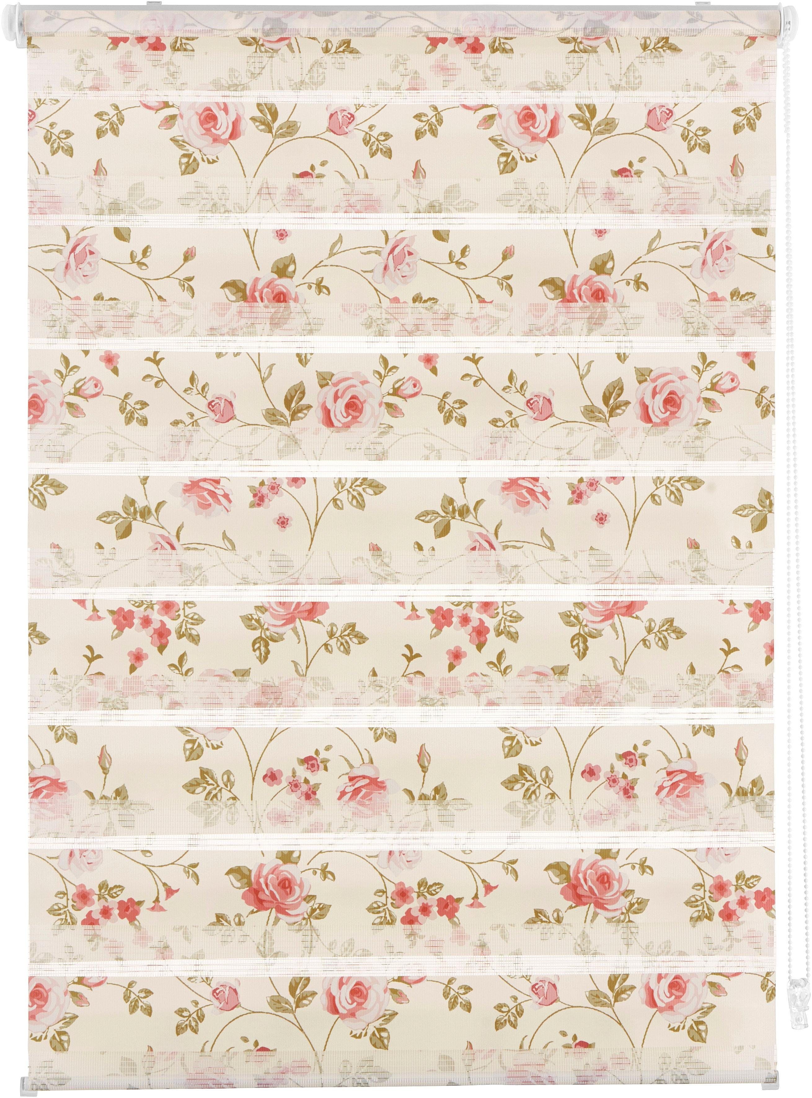 Doppelrollo Blümchen, Home affaire, Lichtschutz, ohne Bohren, freihängend, Klemmfix, Klemmfix, im Fixmaß, Blumen, floral, bedruckt, Rosen