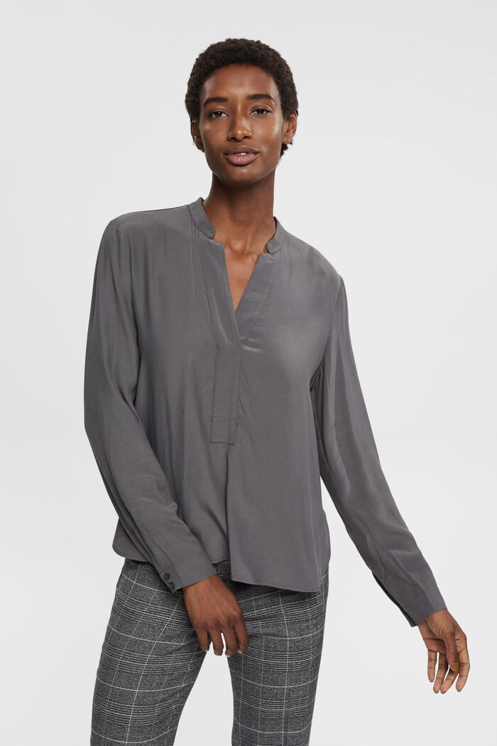 Bluse mit V-Neck, LENZING™ ECOVERO™