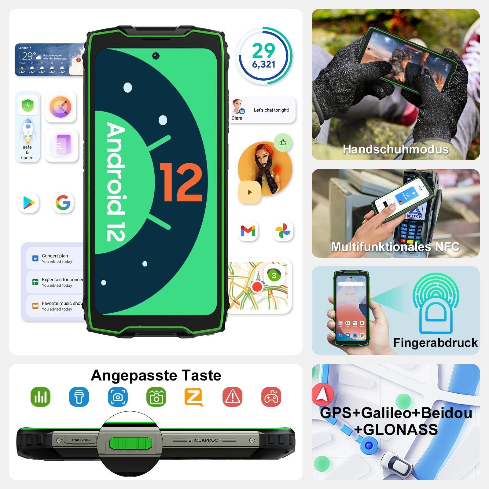 blackview BV9300 Smartphone (6,7 Zoll, 256 GB Speicherplatz, 50 MP Kamera, 100 LM Fackel, Outdoor)