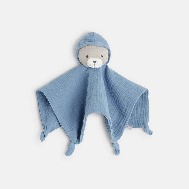 Doudou plat gaze de coton chat bleu naissance
