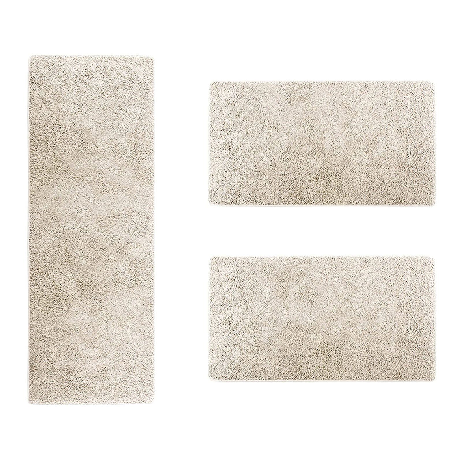 Hochflor-Bettumrandung Barcelona Creme, 3 Größen, Teppichläufer, ideal im Schlafzimmer Floordirekt, Höhe 22 mm, (3-tlg), Shaggy