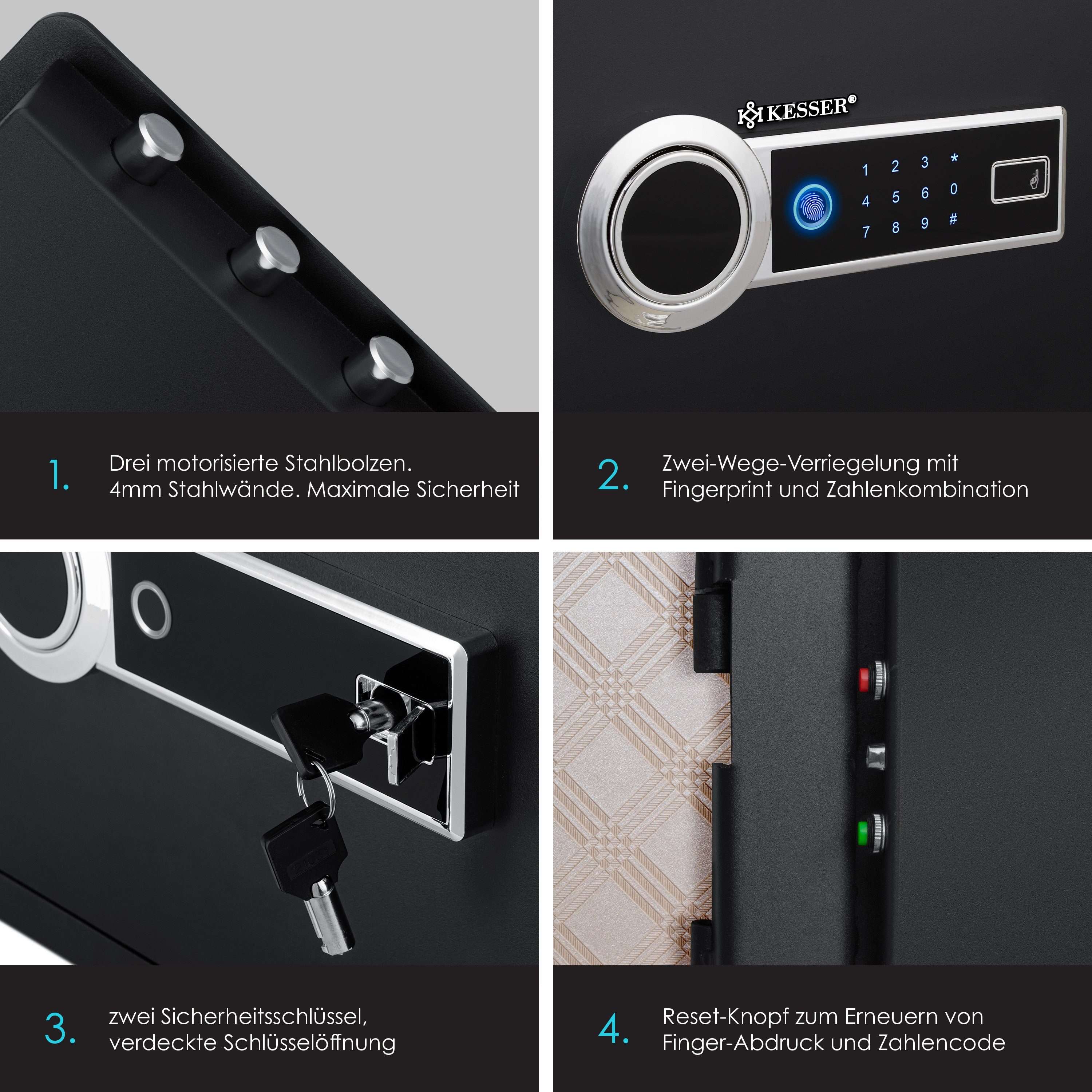 KESSER Tresor, Elektrischer Tresor mit Fingerabdruck Inkl. Batteriebox