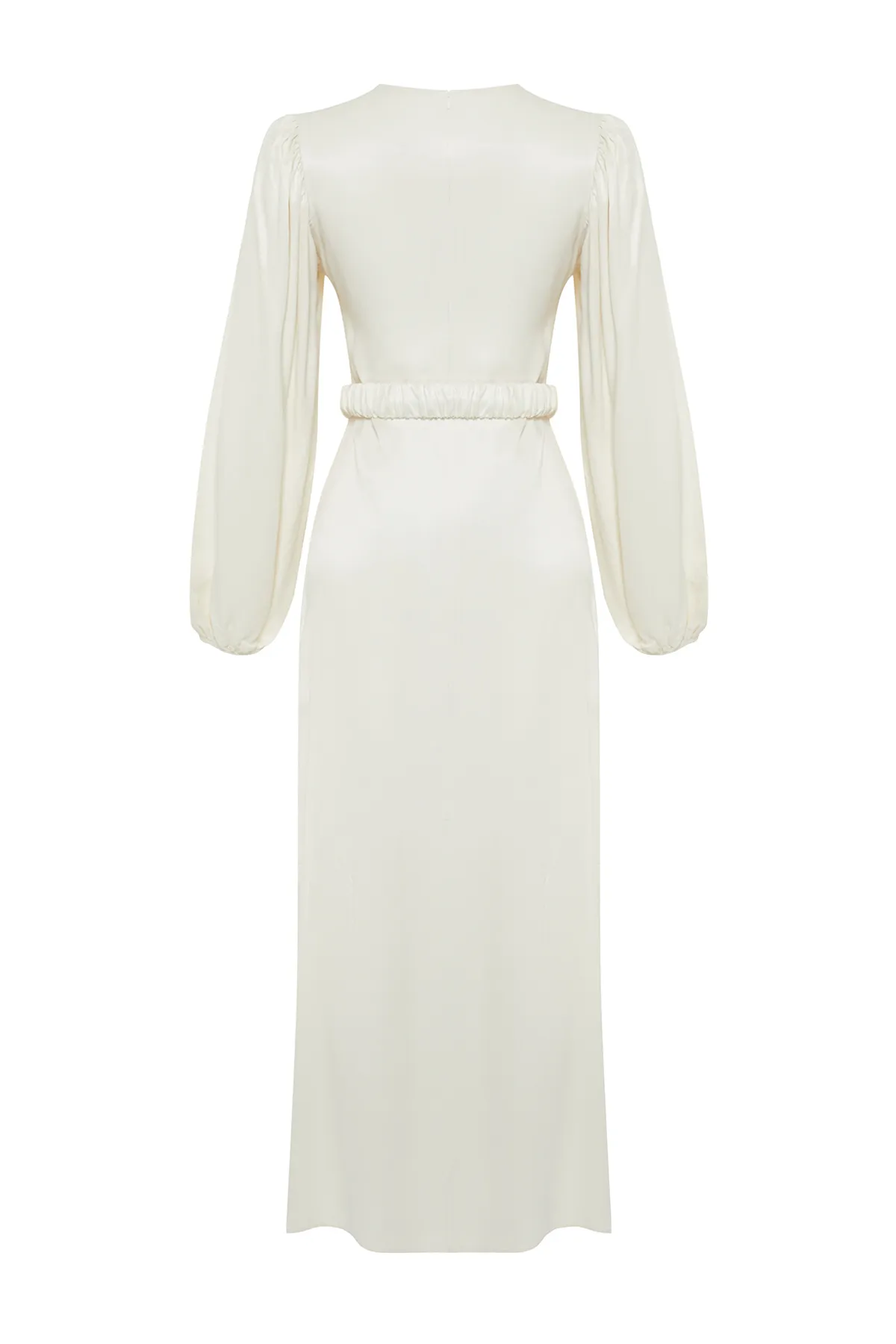 Trendyol Modest  Ecru Satin gewebtes Brauthochzeits-/besonderes Anlass-langes Abendkleid TCTSS24DB00041