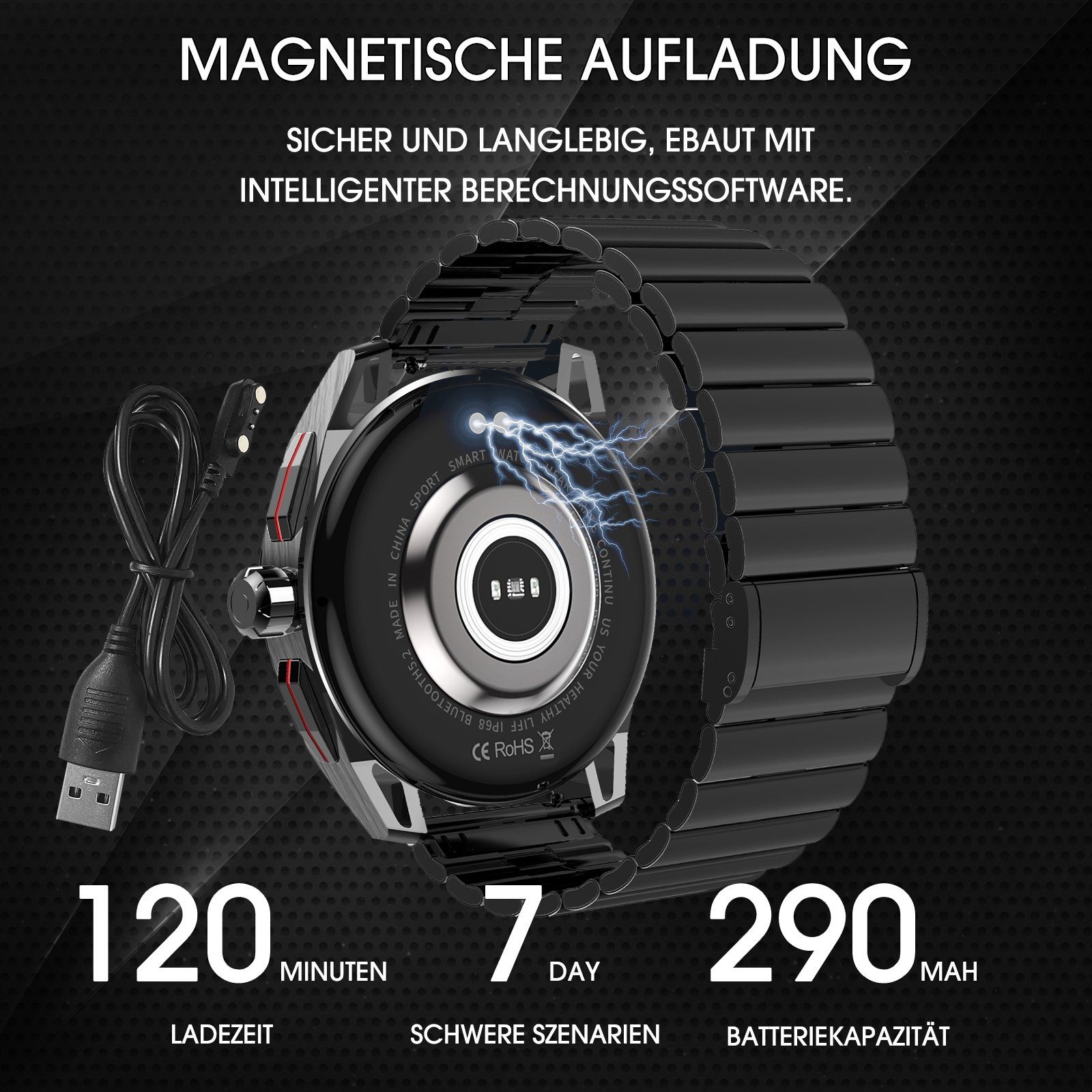 Yuede AMOLED Smartwatch, Fitness Uhr mit Anruffunktion für Damen und Herren Smartwatch (Rundes 1,43-Zoll-UHD-Full-Touch-AMOLED Farbdisplay Zoll) Gesundheits-Smartwatches mit Blutsauerstoff, Blutdruckmessung, Herzfrequenz, Schlafqualität, Schrittzähle
