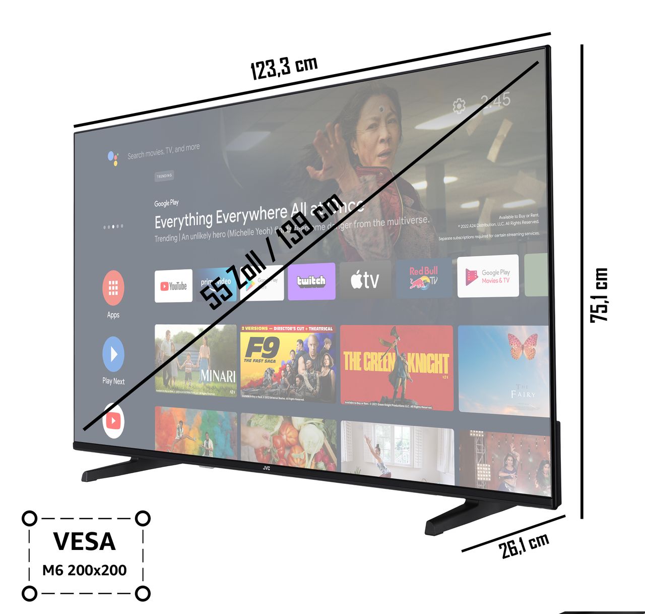 JVC LT-55VA3355 55 Zoll Fernseher / Android Smart TV (4K Ultra HD, HDR Dolby Vision, Dolby Atmos)