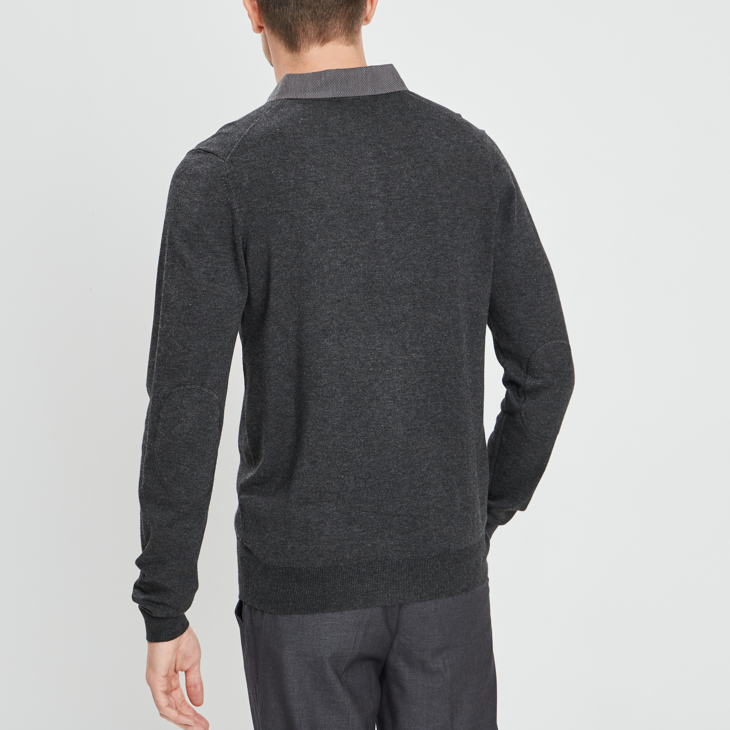 Pull avec col polo gris foncé homme | La Halle