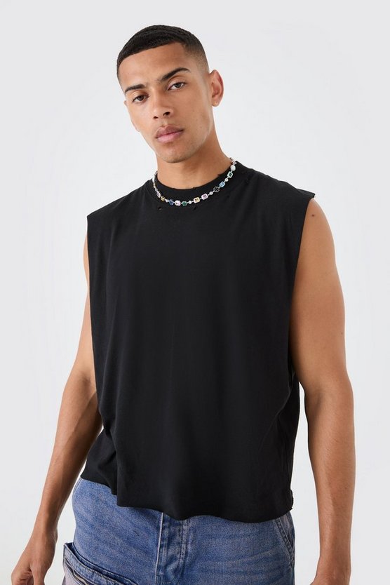 Kastiges zerrissenes Oversize Tanktop