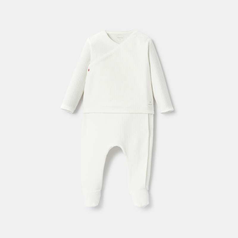Pyjama cache-cœur en velours dévoré blanc naissance Absorba