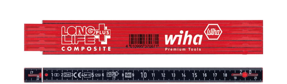 Riglă pliabilă compozită Wiha 37067 LongLife® Plus, 2 m, metrică, 10 secțiuni (37067) roșie/neagră