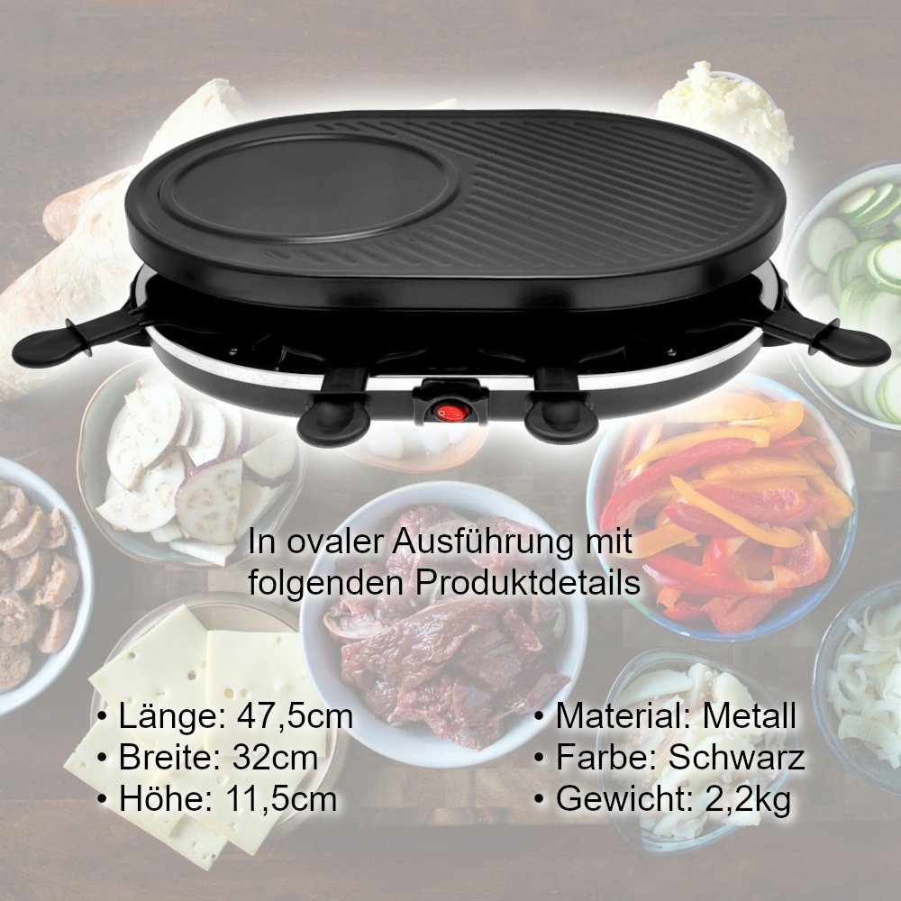 Elfmonkey Raclette Raclette XL - 8 beschichtete Tassen, Tischgrill, 1200 Watt, 8 Raclettepfännchen, 1200,00 W