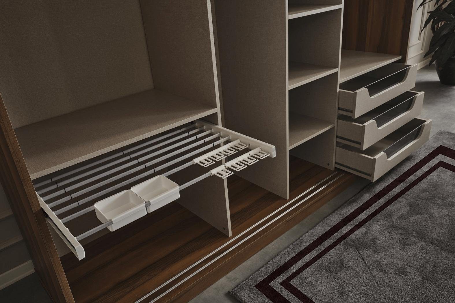 JVmoebel Schlafzimmer-Set Schlafzimmergarnitur Polsterbett 2x Nachttische Kleiderschrank 4tlg, (4-St., Bett, 2x Nachttische, Kleiderschrank), Made in Europa