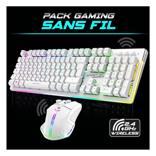 Spirit of Gamer Gaming-Paket – Kabellose AZERTY FR Tastatur mit RGB-Maus (4800 DPI), wiederaufladbar, Aluminium – Kompatibel mit PC/PS4/PS5/Xbox – Weiß