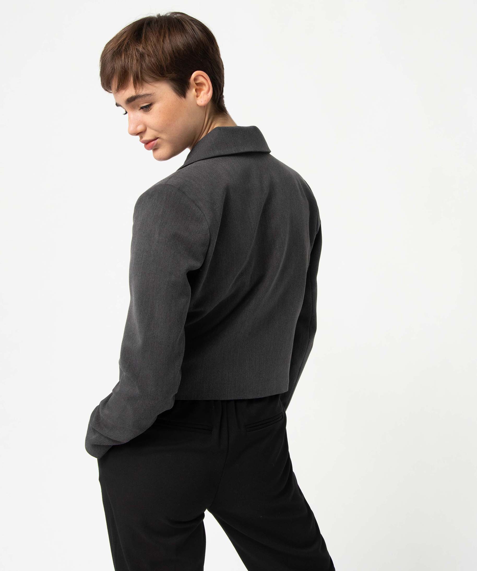 Veste femme coupe courte fermeture croisée gris | GEMO