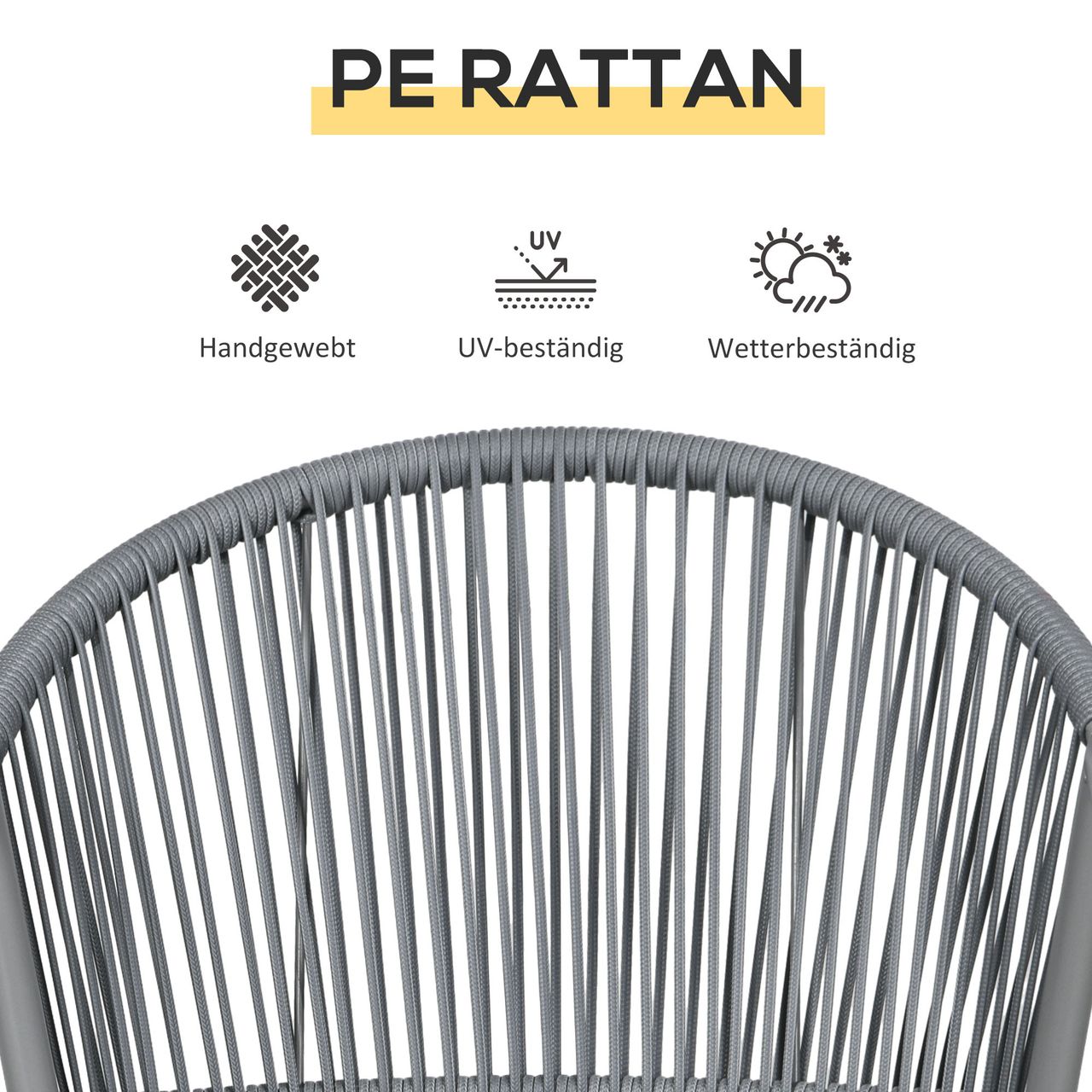 Outsunny Rattan Bistroset Sitzgruppe Gartengarnitur mit 2 Sesseln Couchtisch