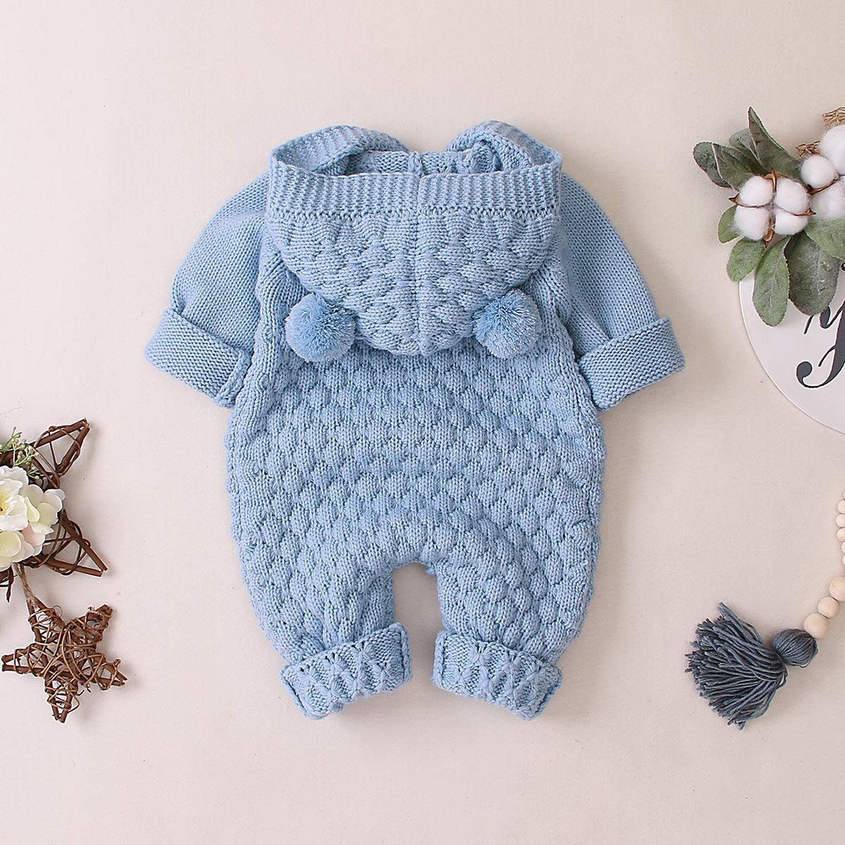Haiaveng Strampler Baby-Ohr-Strick Overall mit Kapuze Winter Warmer