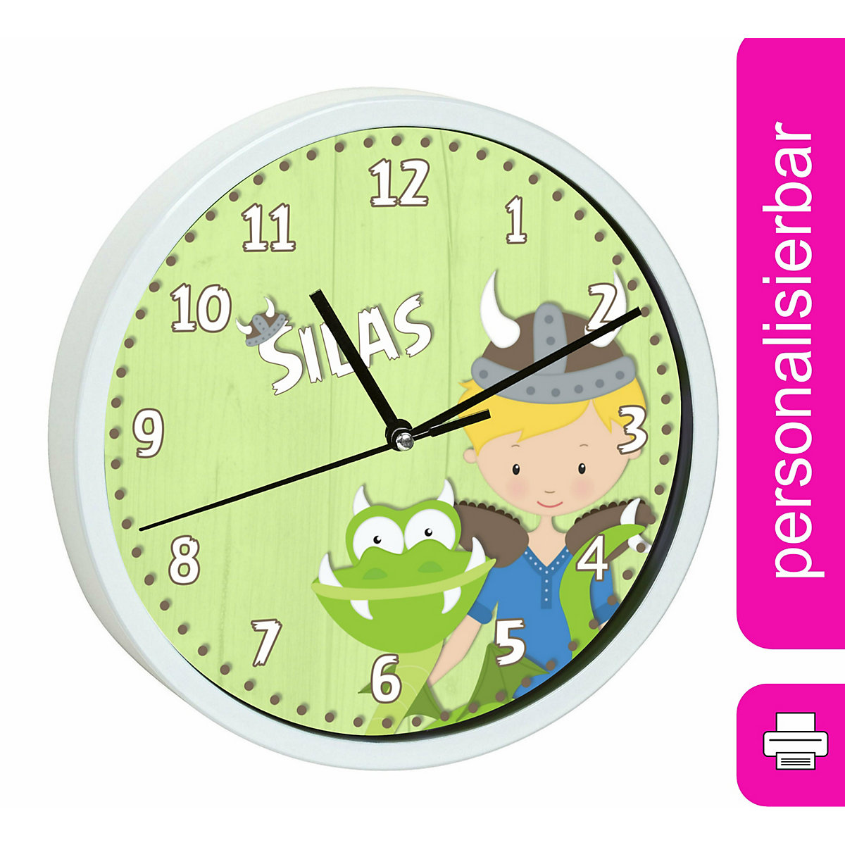 Kinder Wanduhr personalisiert mit Name Wikinger