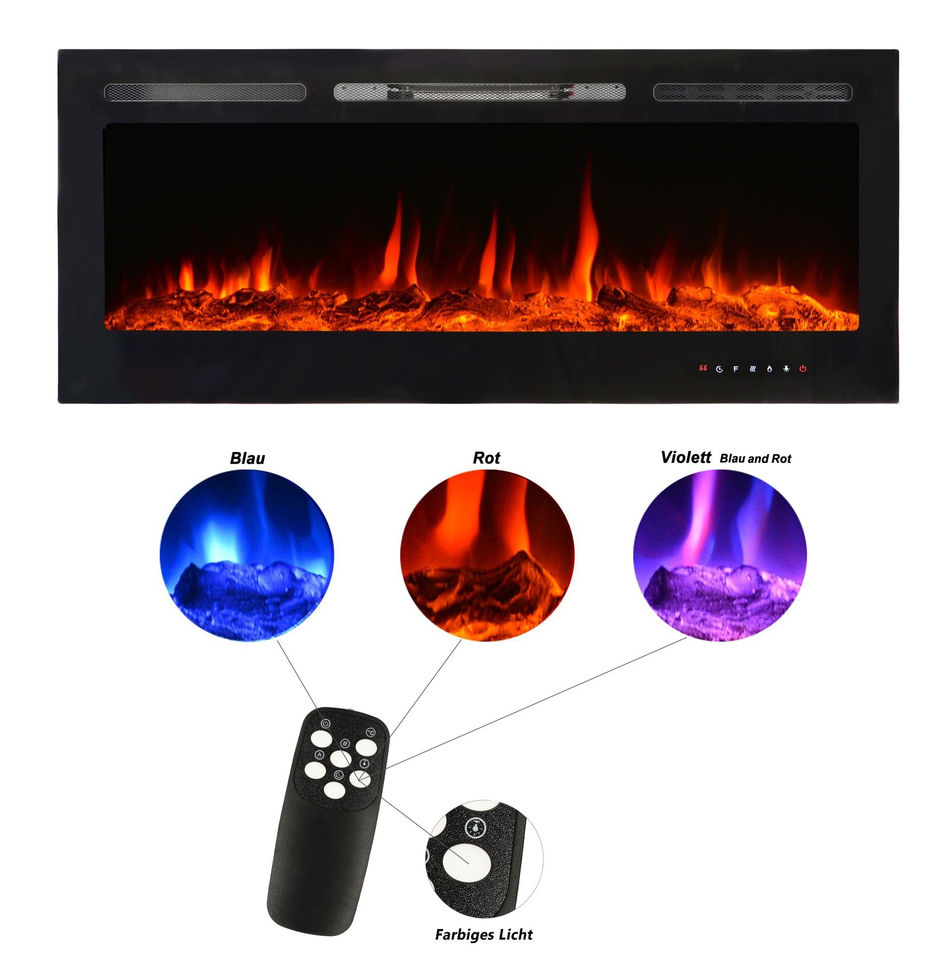 El Fuego Elektrokamin Elektrokamin Wandkamin Einbaukamin El Fuego, ohne Heizung nutzbar