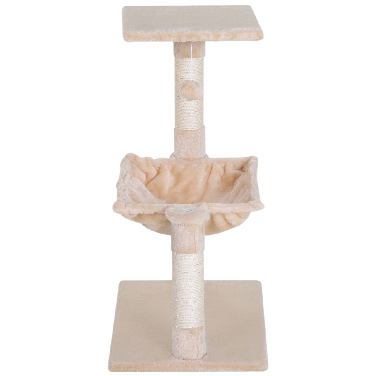 PawHut Kletterbaum Katzenbaum Kratzbaum mit Sisalsäule Plüsch-Hängematte Spanplatte Beige 50 x 36 x 70 cm