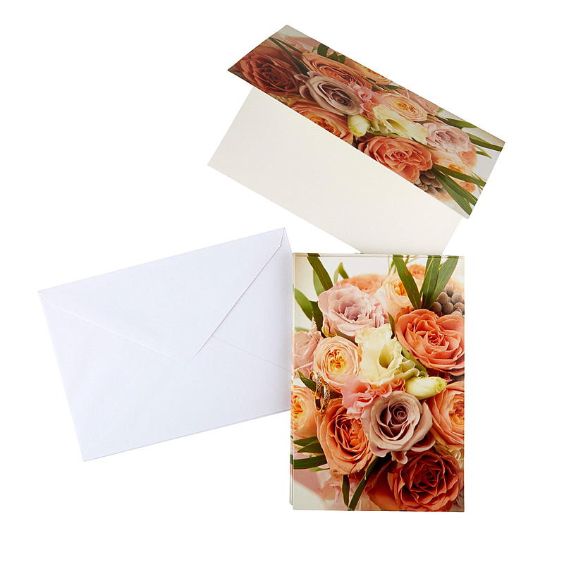Kort blomsterbukett, orange & rosa