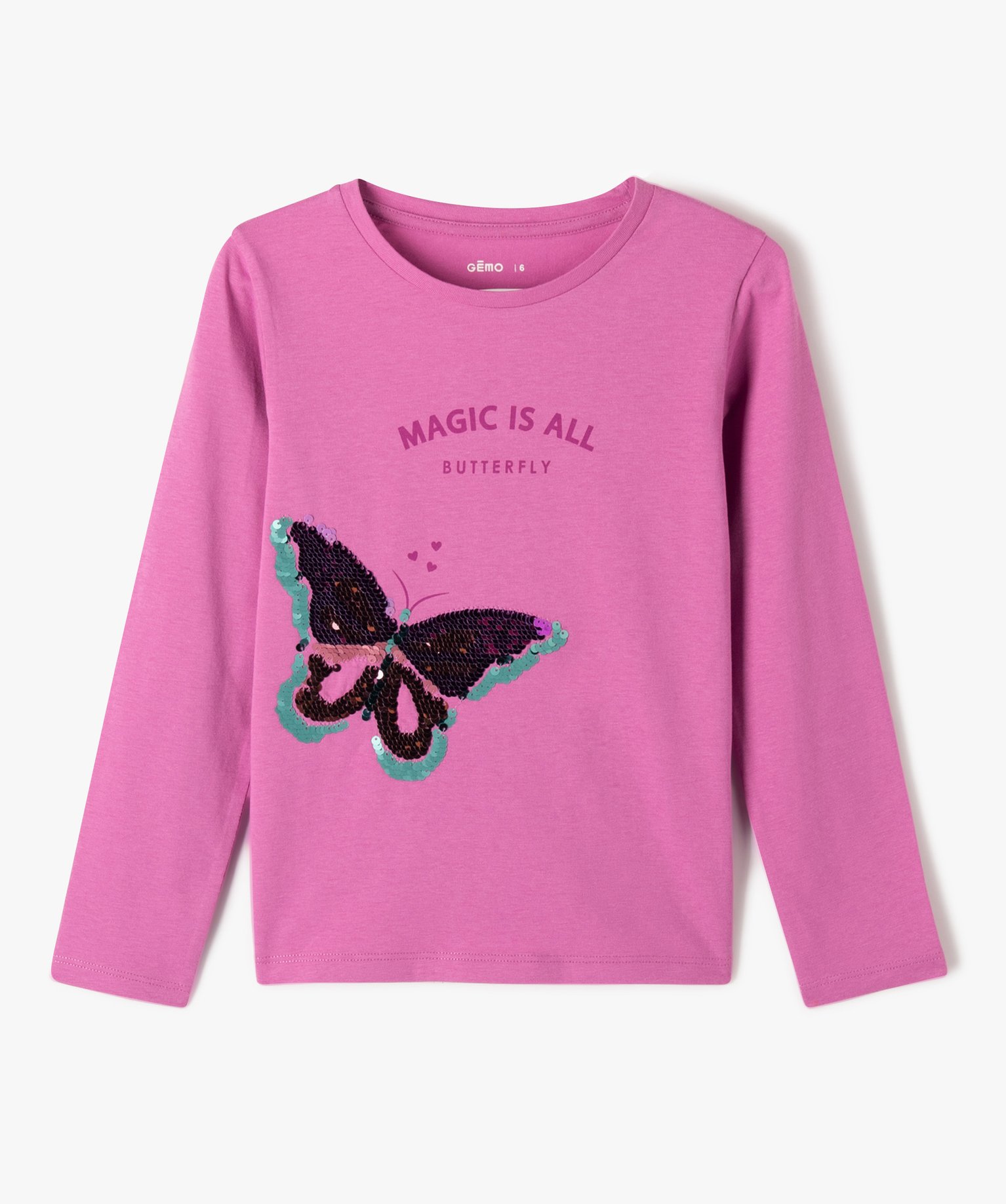 Tee-shirt à manches longues avec sequins réversibles fille violet | GEMO