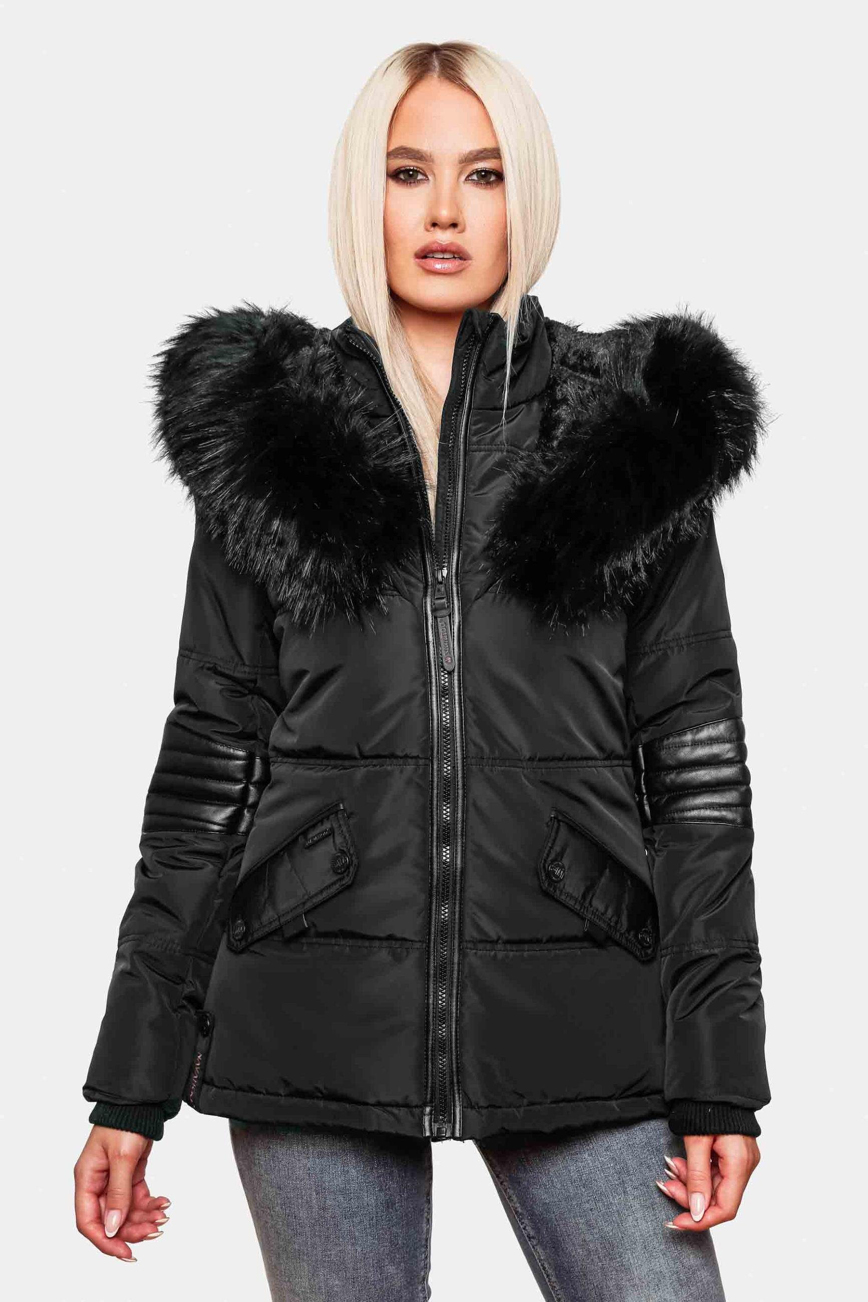 Navahoo Winterjacke Nirvana edle Steppjacke m. schwarzem Kunstpelzkragen