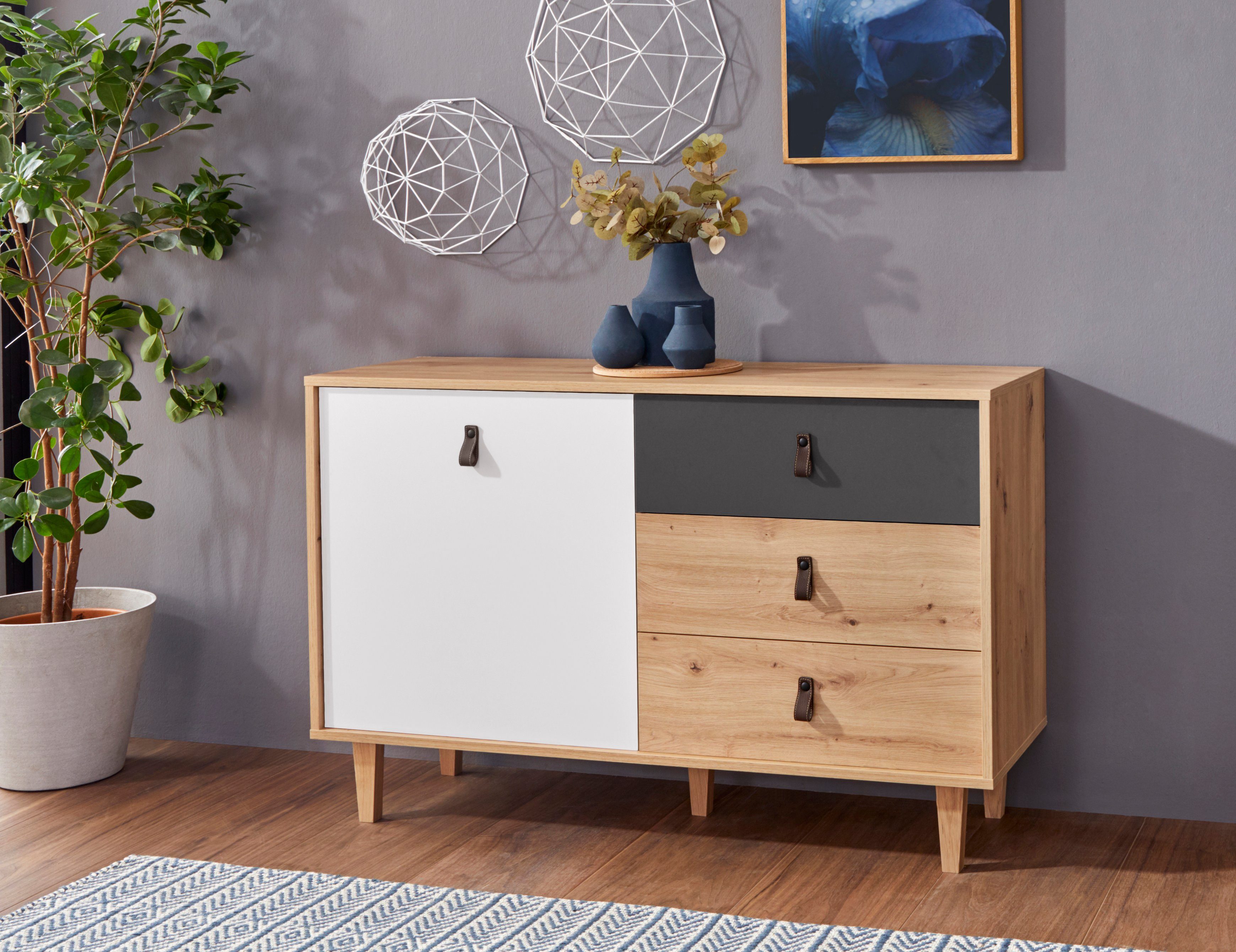 Homexperts Sideboard Bristol, Breite 120 cm oder 180 cm, mit massiven Eichefüßen