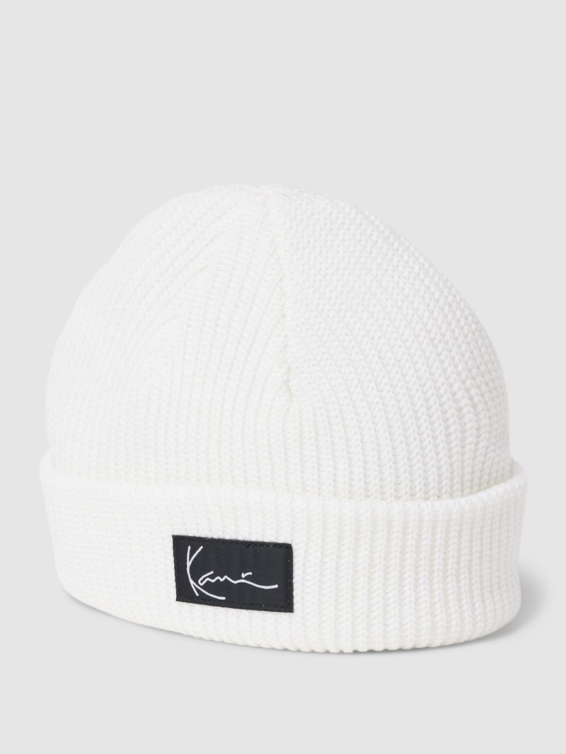 Beanie mit Label-Patch Modell 'Signature' in weiß