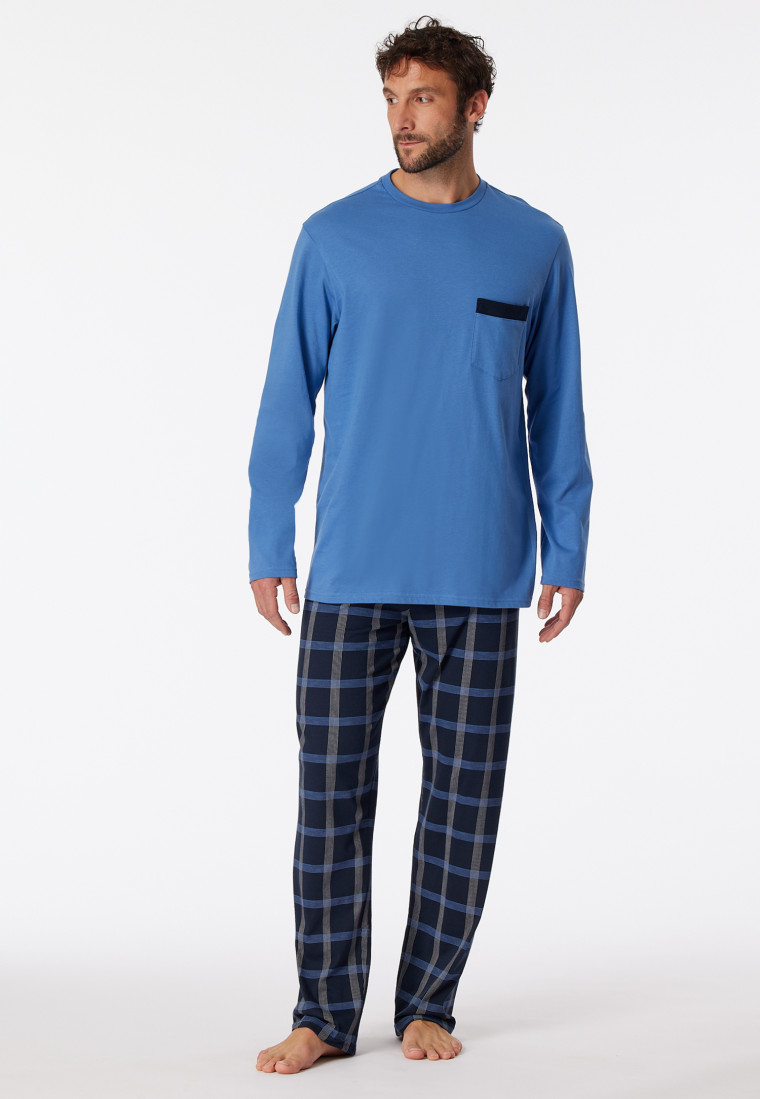 Schlafanzug lang Organic Cotton Karos Atlantikblau - Comfort Nightwear