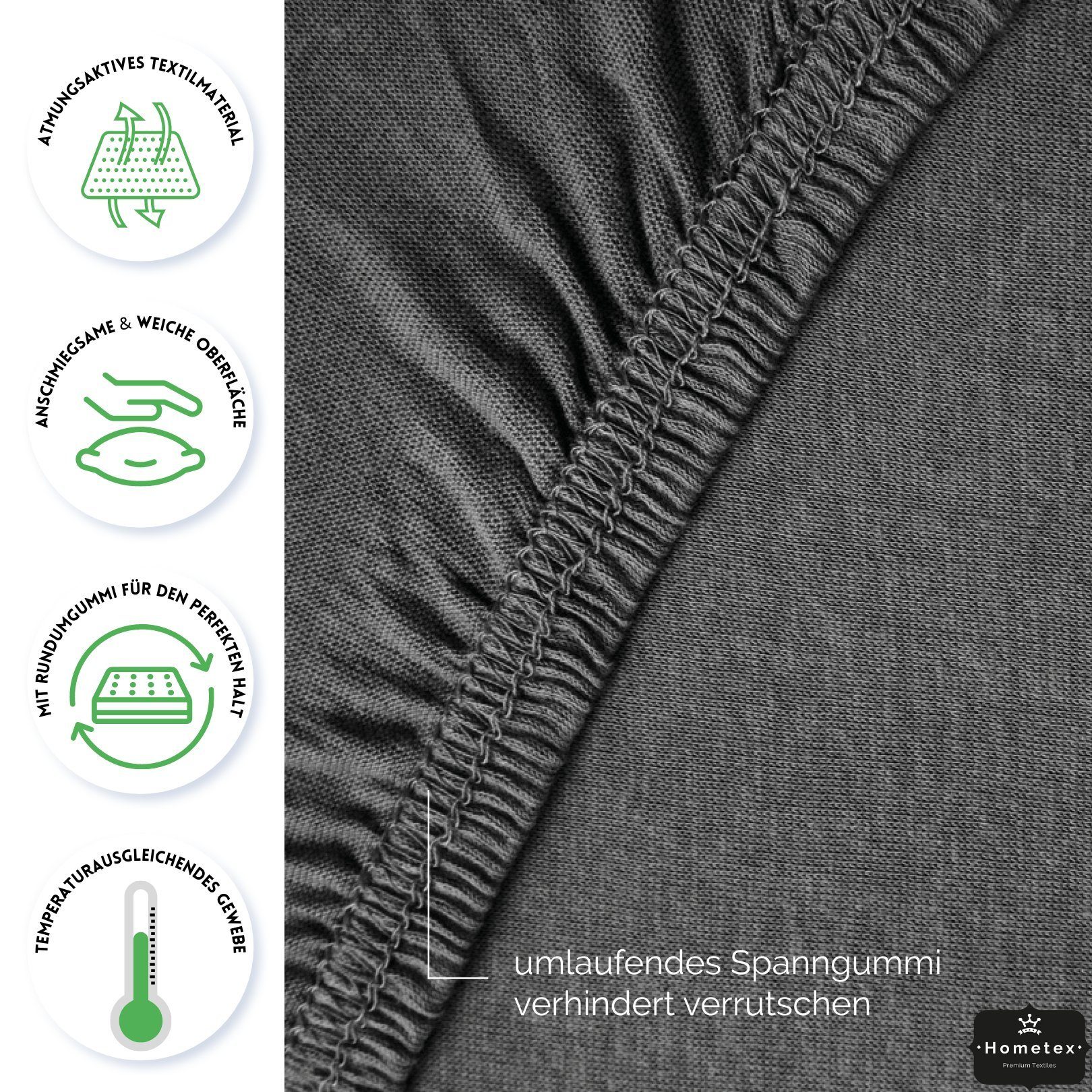 Spannbettlaken Exclusive Spannbettlaken Spannbetttuch bis 25 cm Steghöhe, Bettlaken aus 100% Baumwolle, Premium Qualität - Feinste Baumwolle 160 g/m², Hometex Premium Textiles, Jersey, Gummizug: rundum