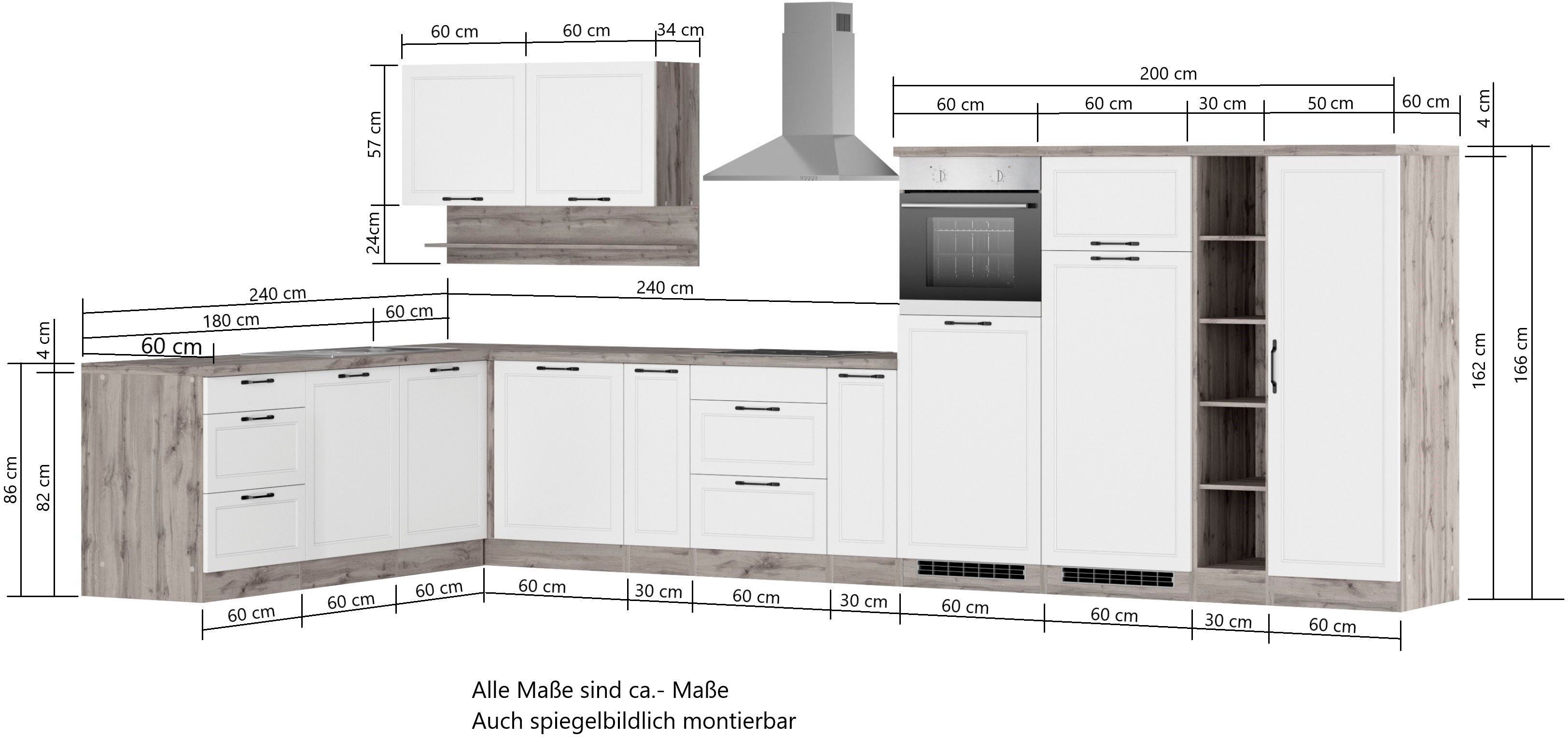 HELD MÖBEL Küche Lana, Stellbreite 240/440 cm, wahlweise mit E-Geräten
