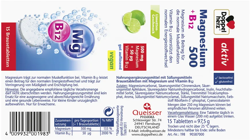 Doppelherz Magnesium 500 + B12 15 Brausetabletten