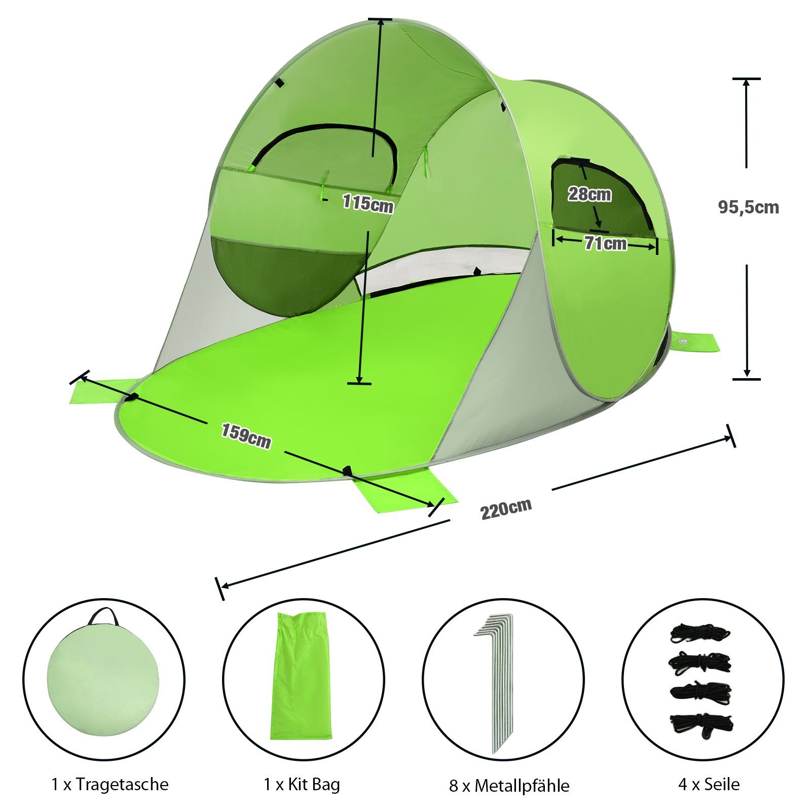 COSTWAY Strandmuschel Pop Up Strandzelt, Personen: 4, mit Tragetasche, Sandtaschen