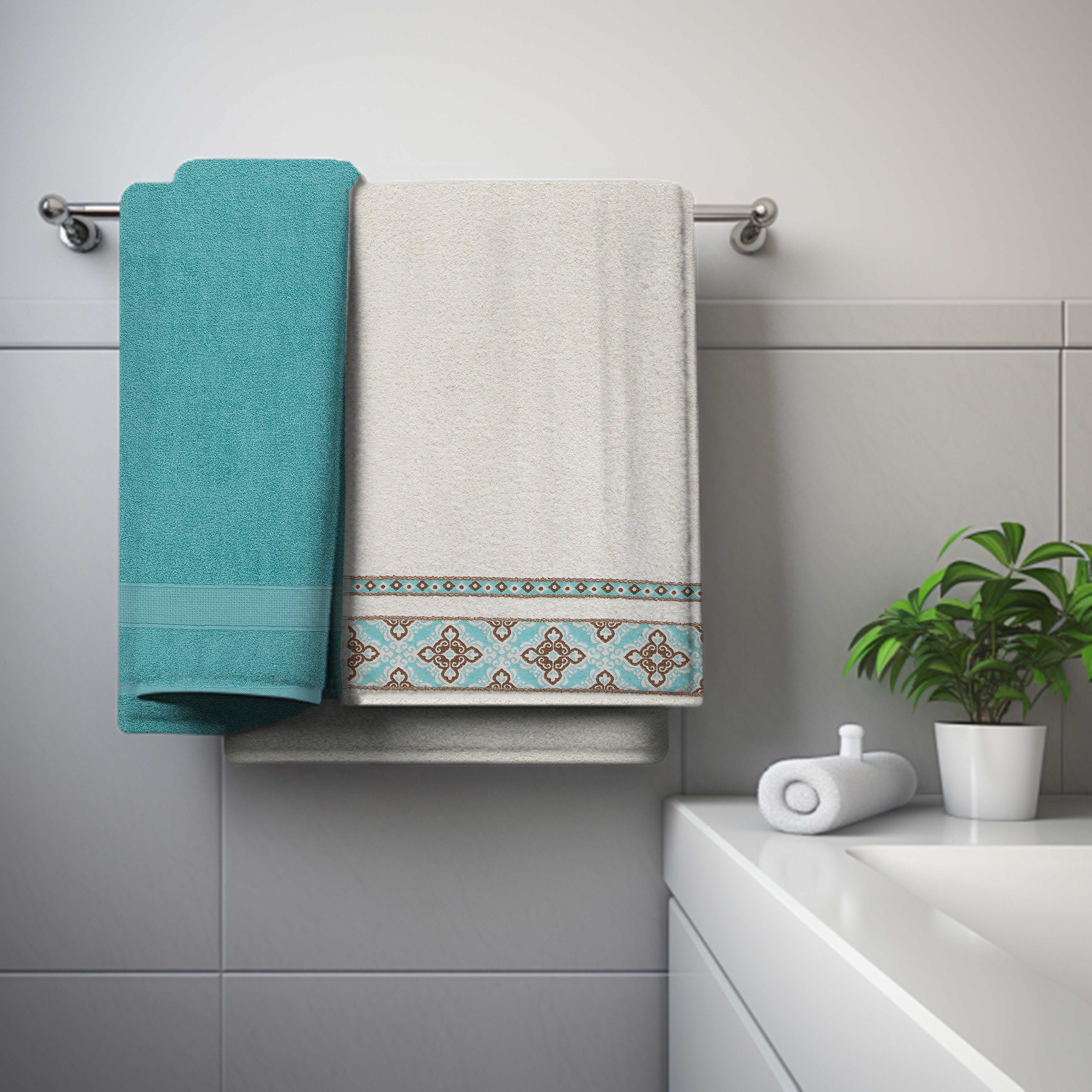 CLASS HOME COLLECTION Handtuch Set 6 TLG Frottee Set Handtuch Duschtuch 100% Baumwolle Jacquard Bordüre, (Set), Dekorative Bördüre