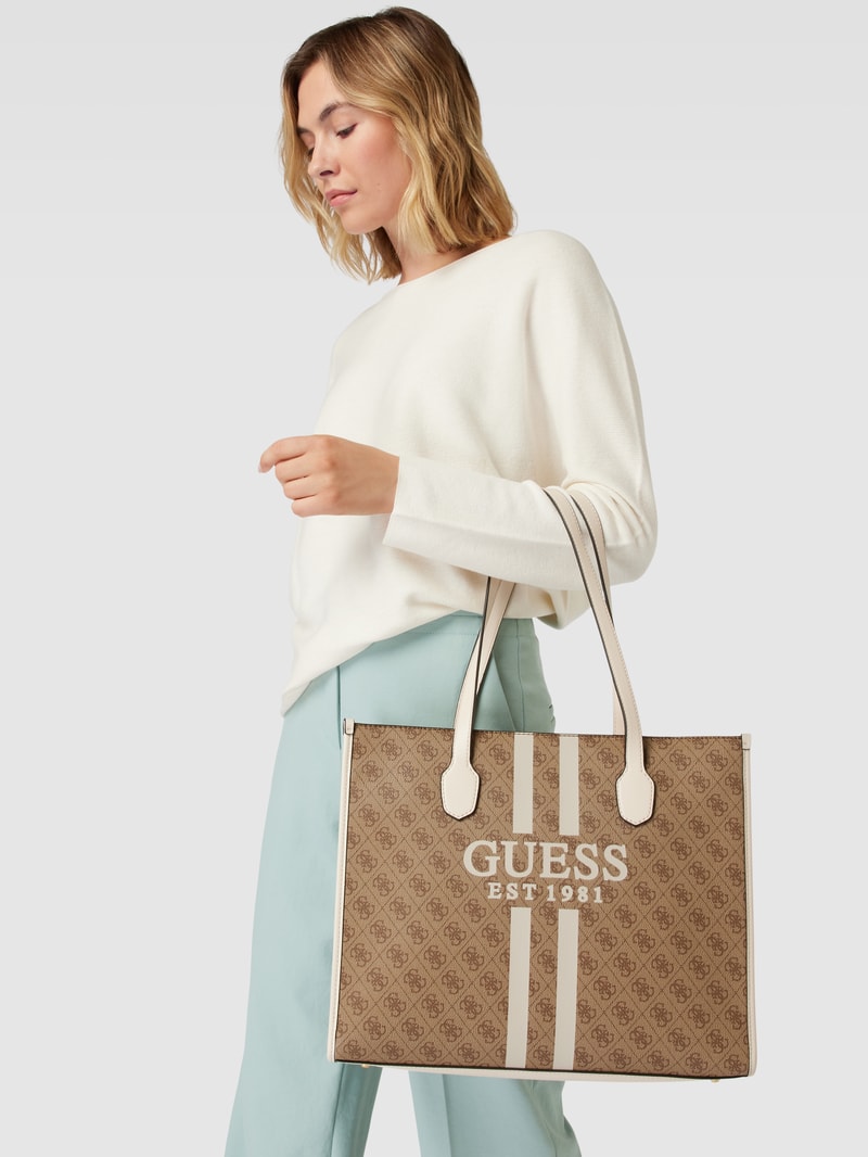 Tote Bag mit Label-Print Modell 'SILVANA GIRLFRIEND' in taupe