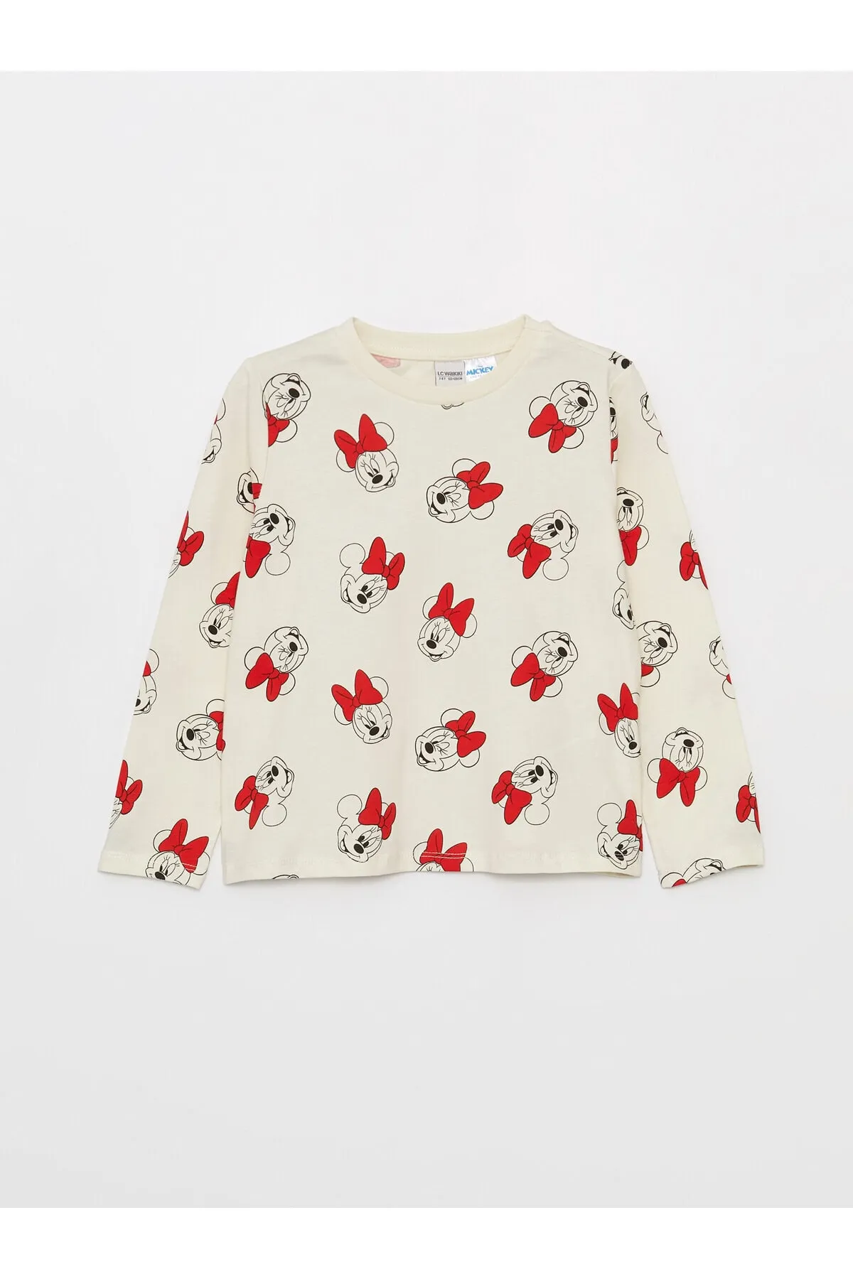 LC Waikiki  Langärmliges Mädchen-T-Shirt mit Rundhalsausschnitt und Minnie Mouse-Aufdruck