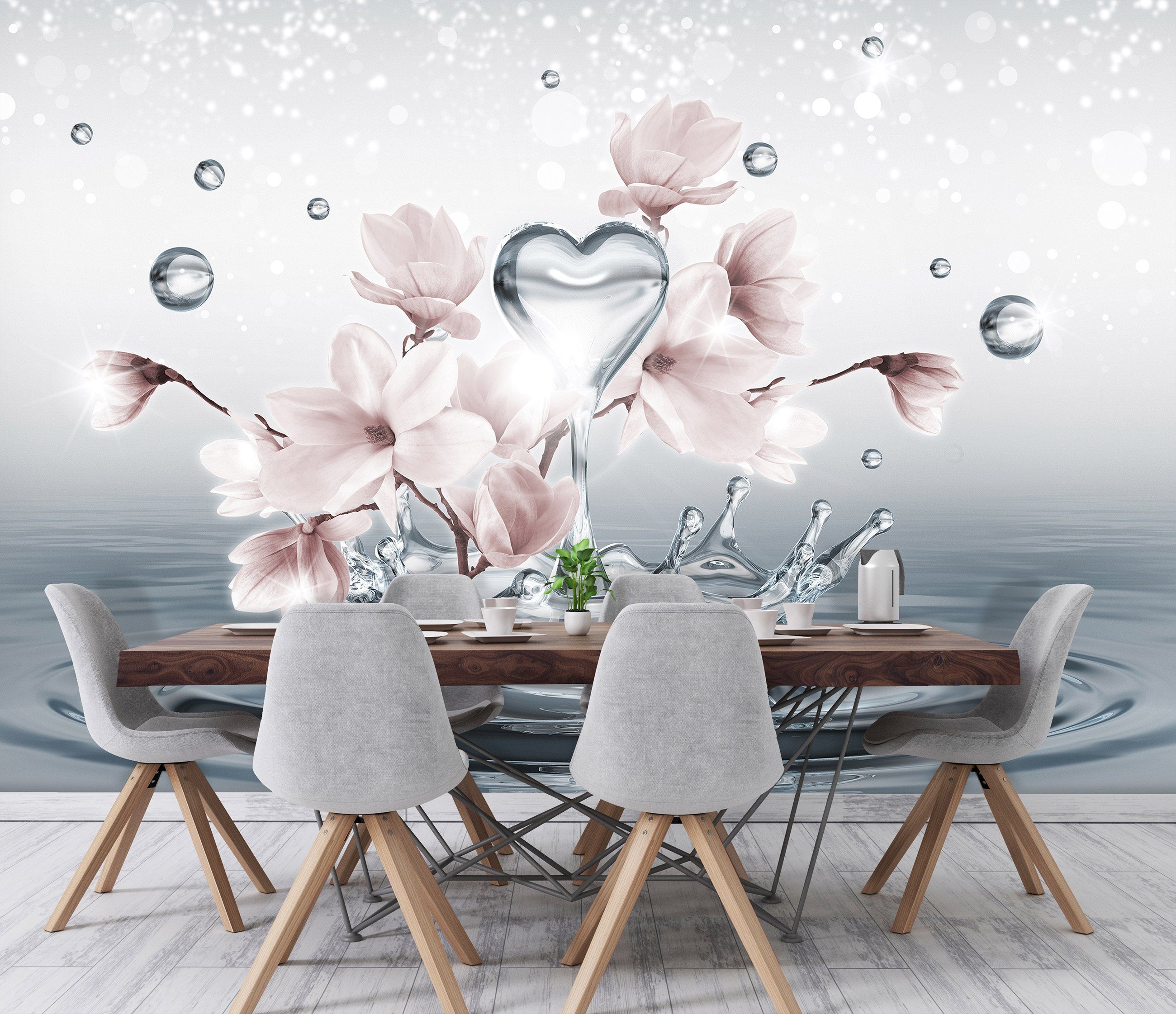 Wallarena Fototapete 3D EFFEKT Blumen Magnolie Abstrakt Moderne Vlies Tapete für Wohnzimmer oder Schlafzimmer Vliestapete Wandtapete Motivtapete, Glatt, geblümt, Vliestapete inklusive Kleister