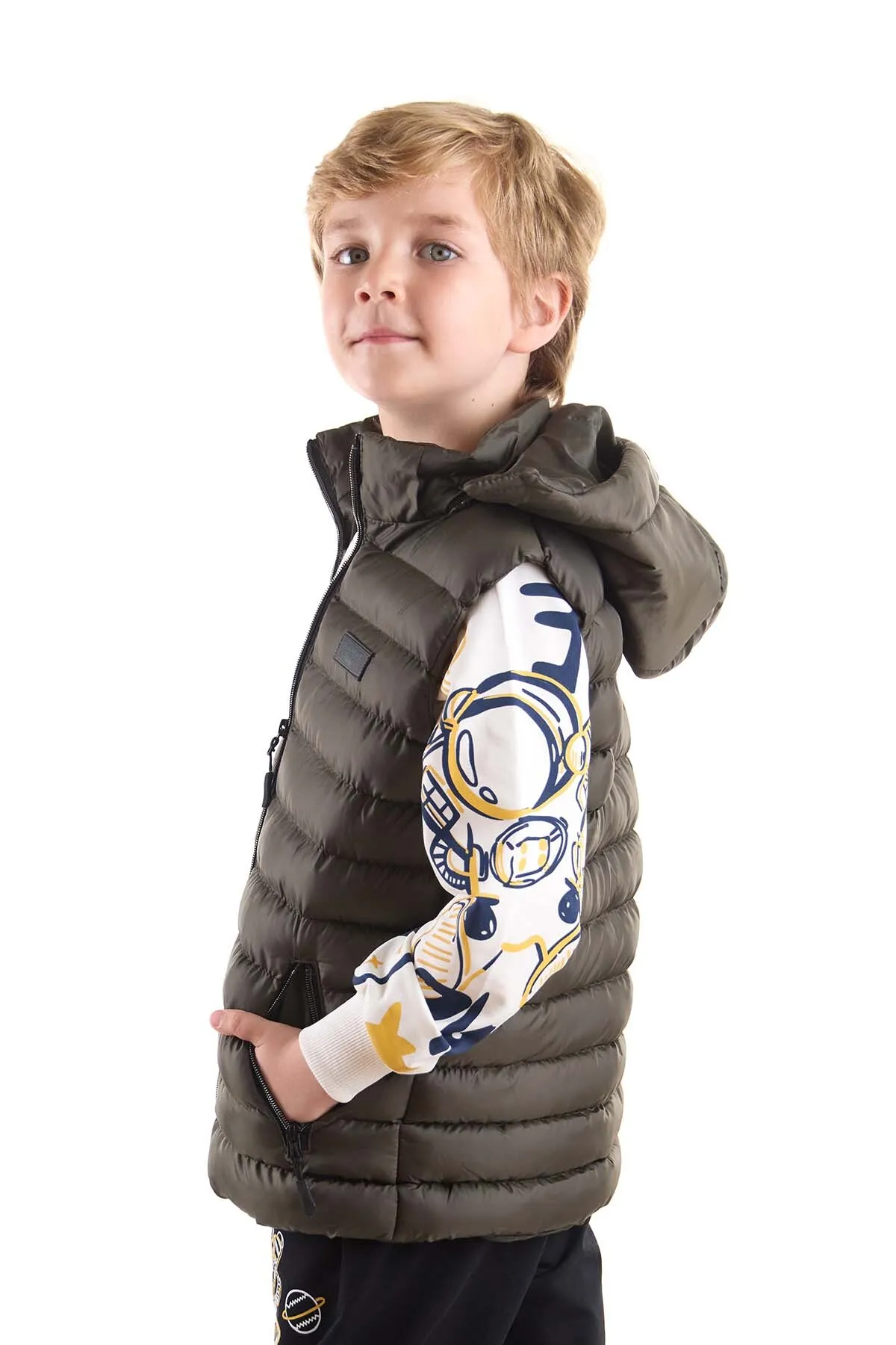 AHENGİM  Jungen-Modetrend-Pufferweste mit Kapuze Ak215051