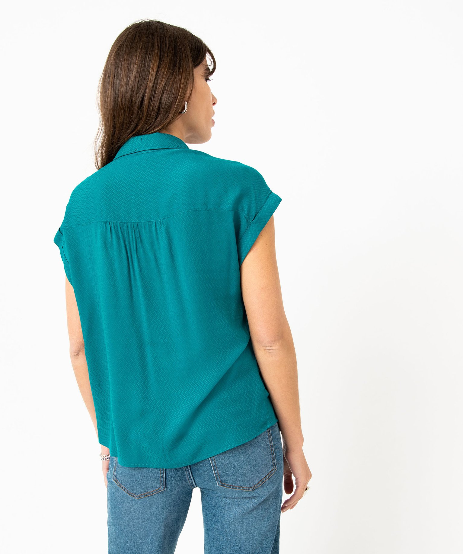 Chemise à manches courtes à reflets irisés femme bleu | GEMO