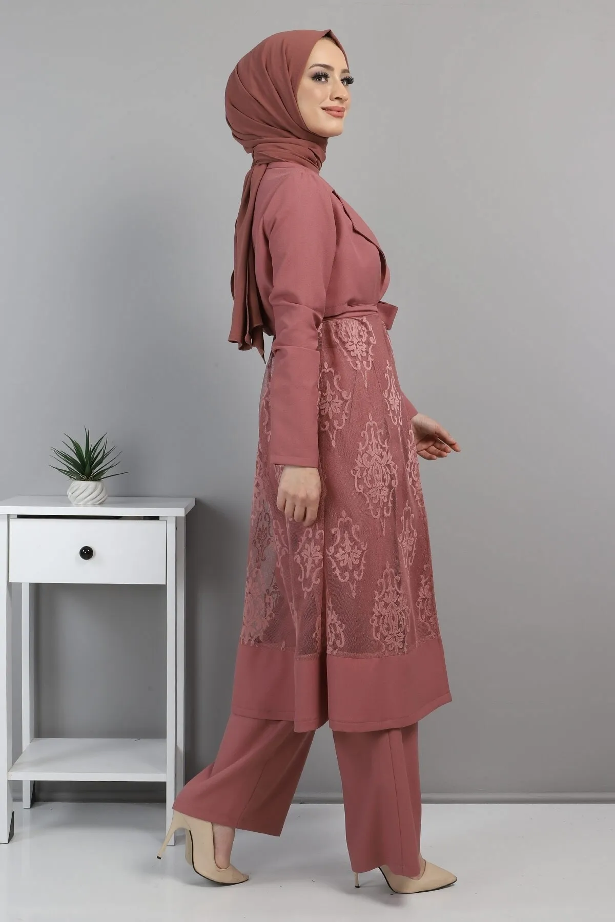 Modamihram  Spitzenanzug Dusty Rose 8543