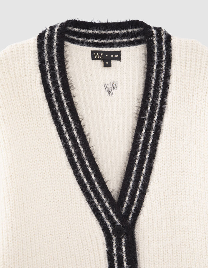 Cardigan long écru tricot poilu esprit Collège fille