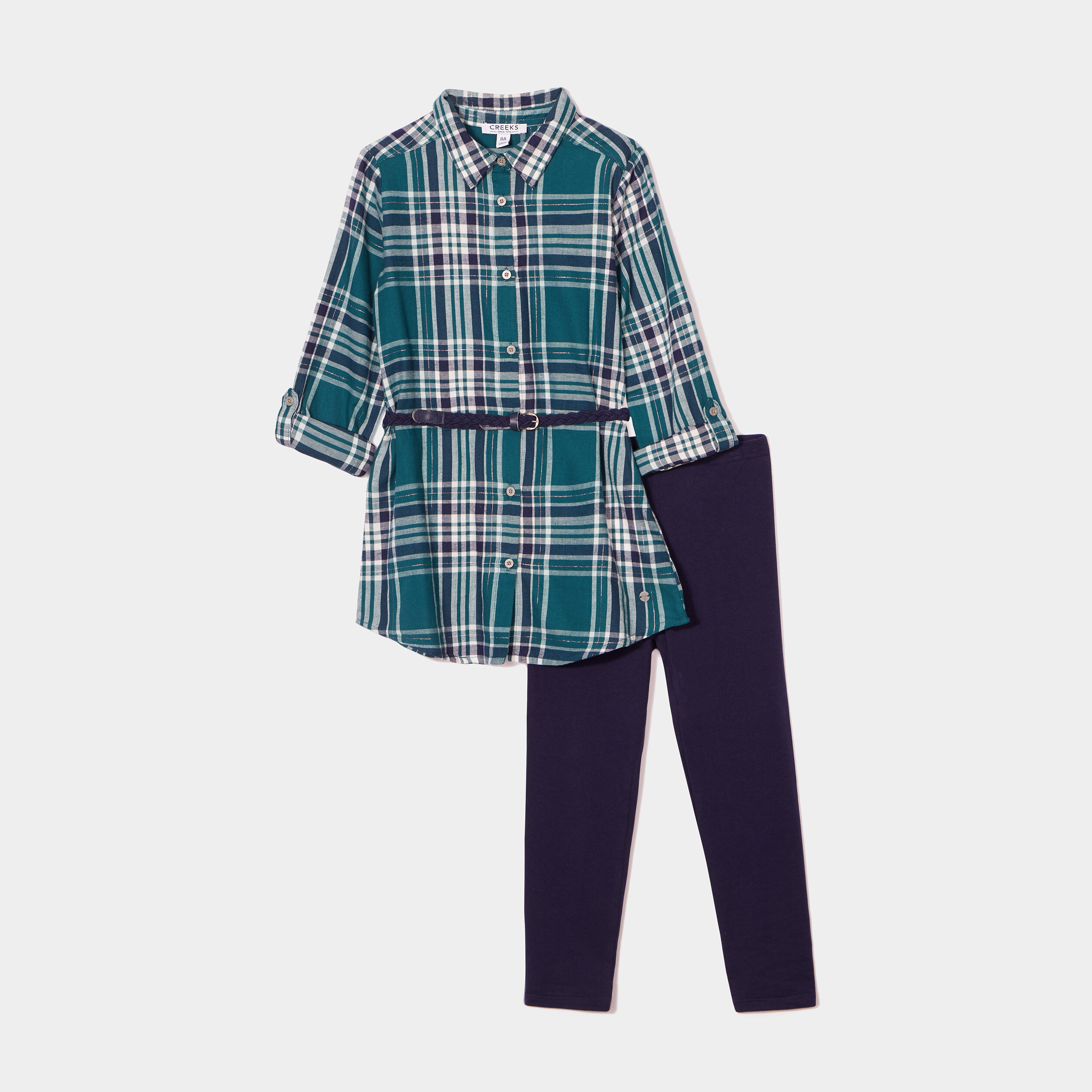 Ensemble robe ceinturée et legging coton bleu marine fille | La Halle