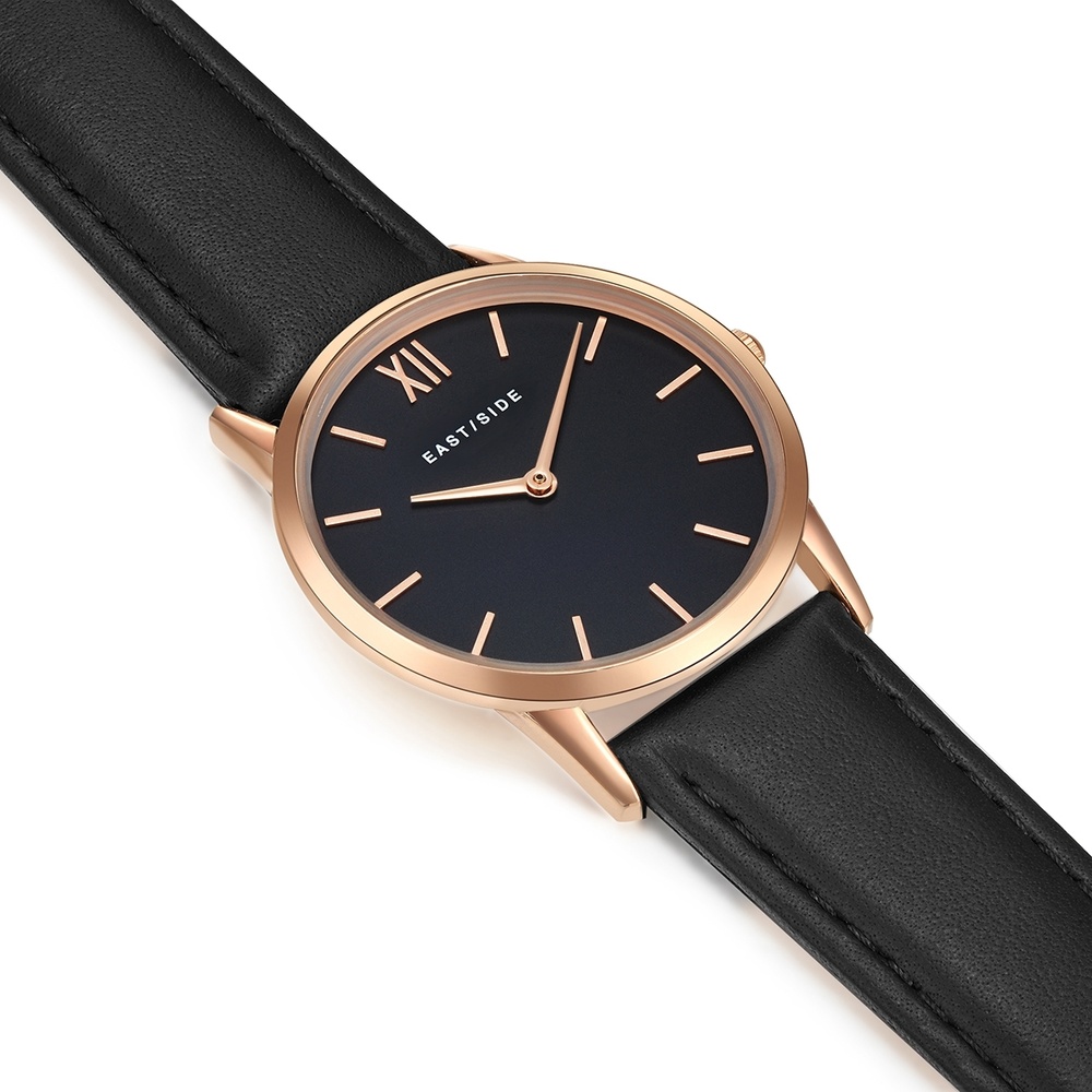 EASTSIDE Montre à quartz Upper Union en Or rose Cuir véritable en Noir Montre