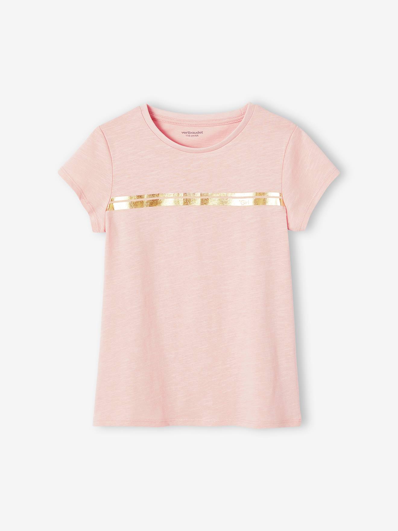 Vertbaudet Mädchen Sport-T-Shirt mit Glanzstreifen BASIC Oeko-Tex - wollweiß