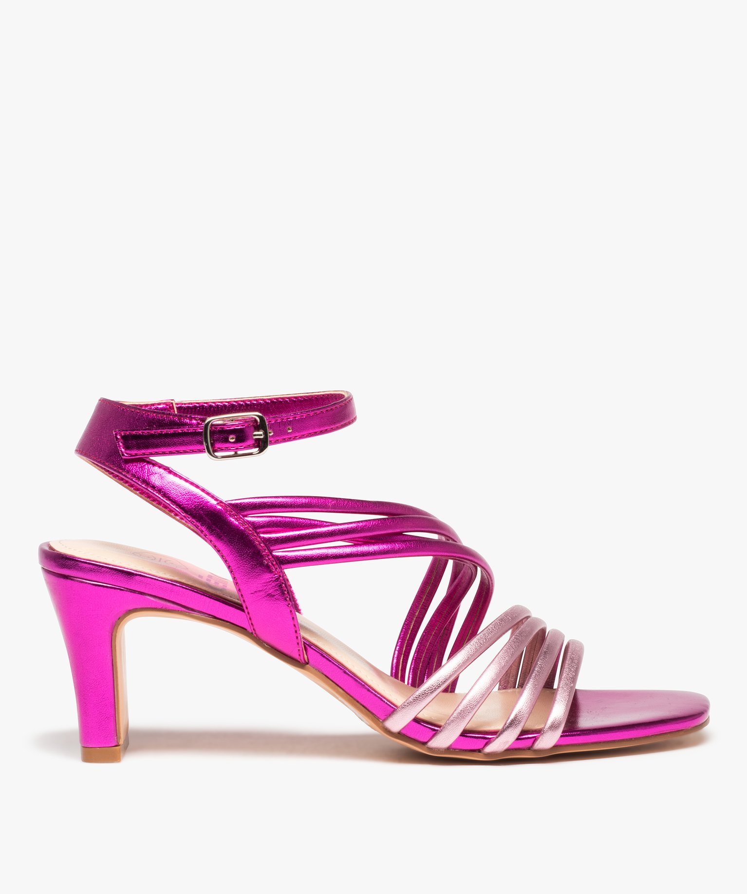 Sandales femme bicolores avec brides scintillantes rose | GEMO